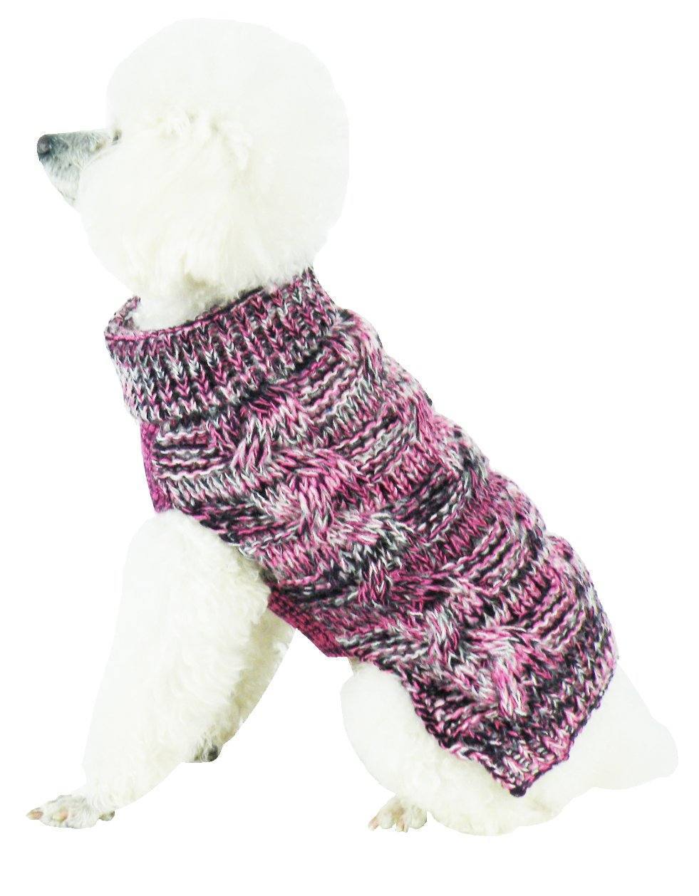 Pet Life ® 'Royal Bark' Heavy Cable Knitted Designer Fashion Dog Sweater Pink, Black And Grey