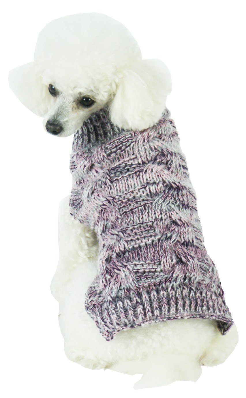 Pet Life ® 'Royal Bark' Heavy Cable Knitted Designer Fashion Dog Sweater Light Grey, Dark Grey And Pink