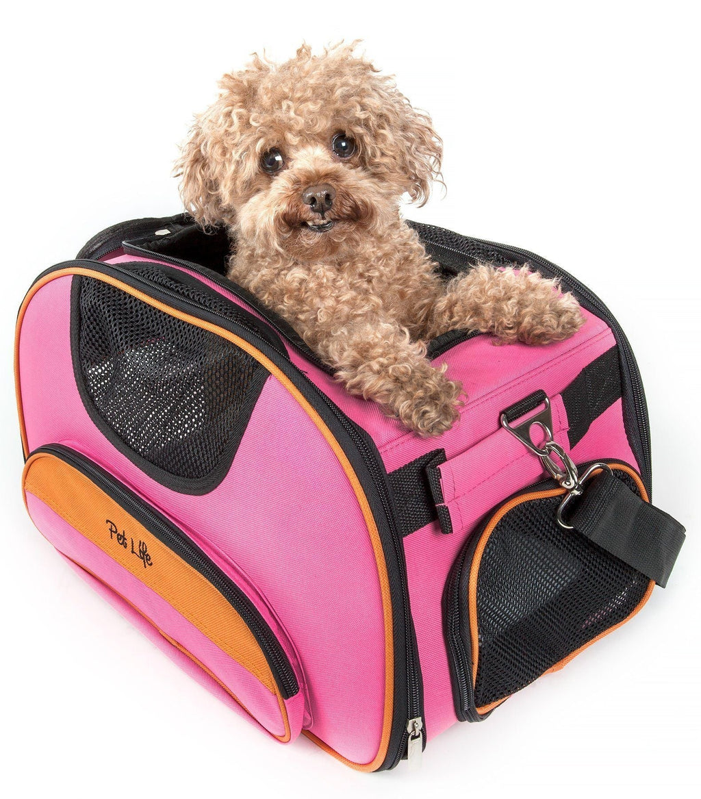Pet Life ® 'Sky-Max' Airline Approved Designer Sporty Collapsible Travel Fashion Pet Dog Carrier Pink