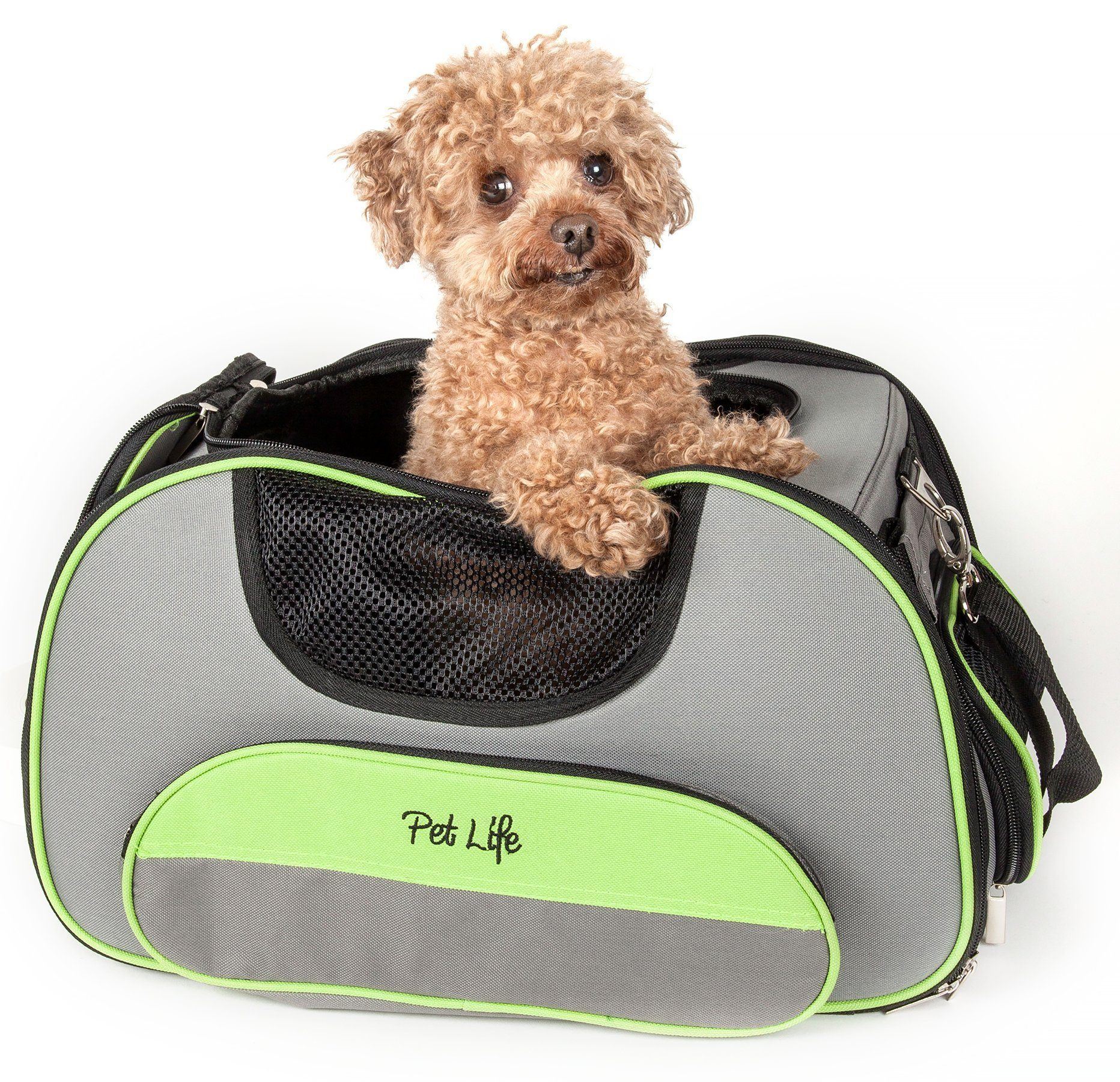Pet Life ® 'Sky-Max' Airline Approved Designer Sporty Collapsible Travel Fashion Pet Dog Carrier Grey