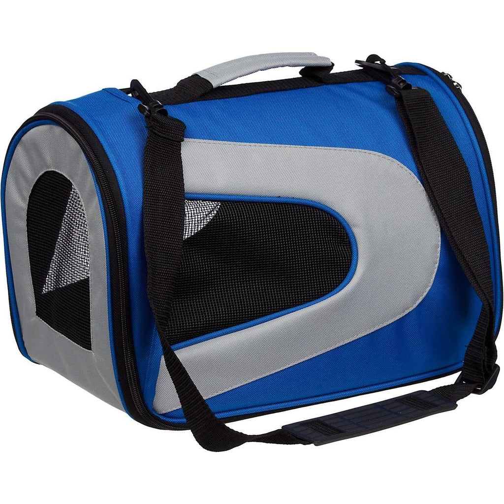 Pet Life ® Sporty Mesh Airline Approved Zippered Folding Collapsible Travel Pet Dog Carrier Blue & Grey