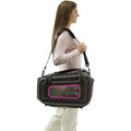 Pet Life ® 'Stow-Away' Airline Approved Ergonomically designed Collapsible Lightweight Travel Pet Dog Carrier Black, Pink