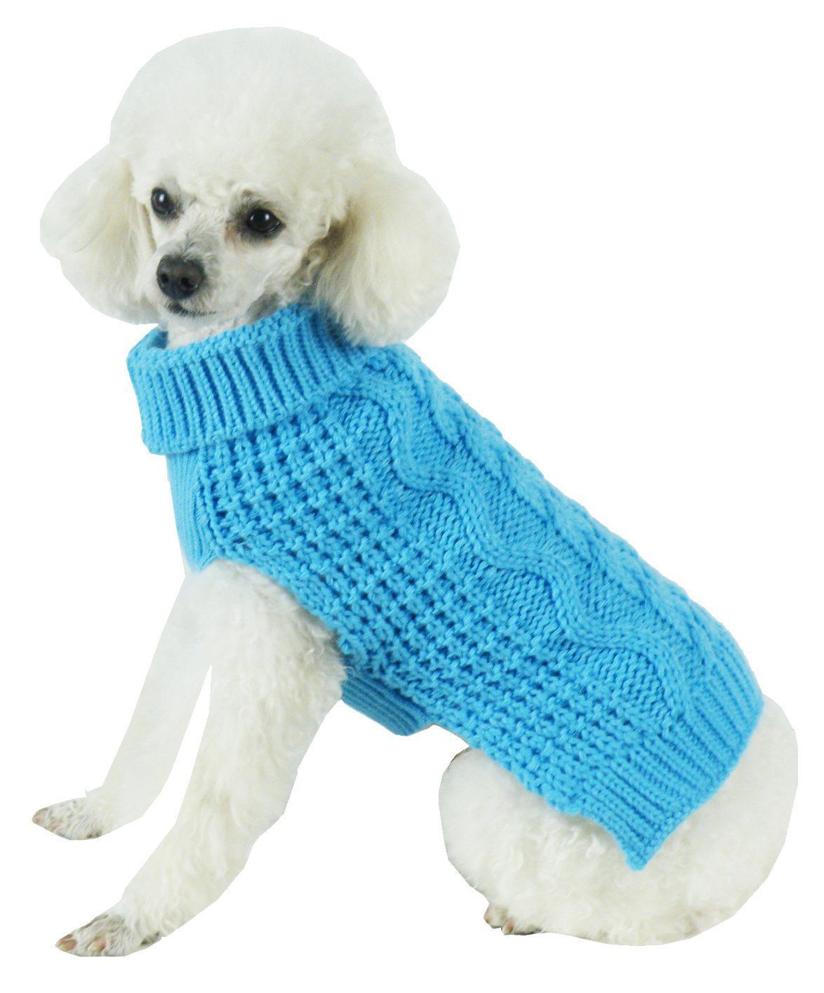 Pet Life ® 'Swivel-Swirl' Heavy Cable Knitted Fashion Designer Dog Sweater Light Blue