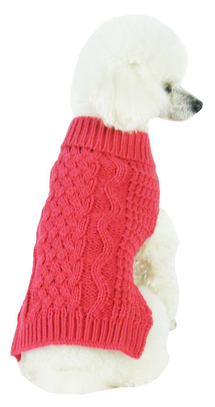Pet Life ® 'Swivel-Swirl' Heavy Cable Knitted Fashion Designer Dog Sweater Red Salmon