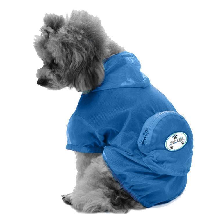 Pet Life ® 'Thunder Paw' Ultimate Waterproof Collapsible Multi-Adjustable Travel Dog Raincoat Blue