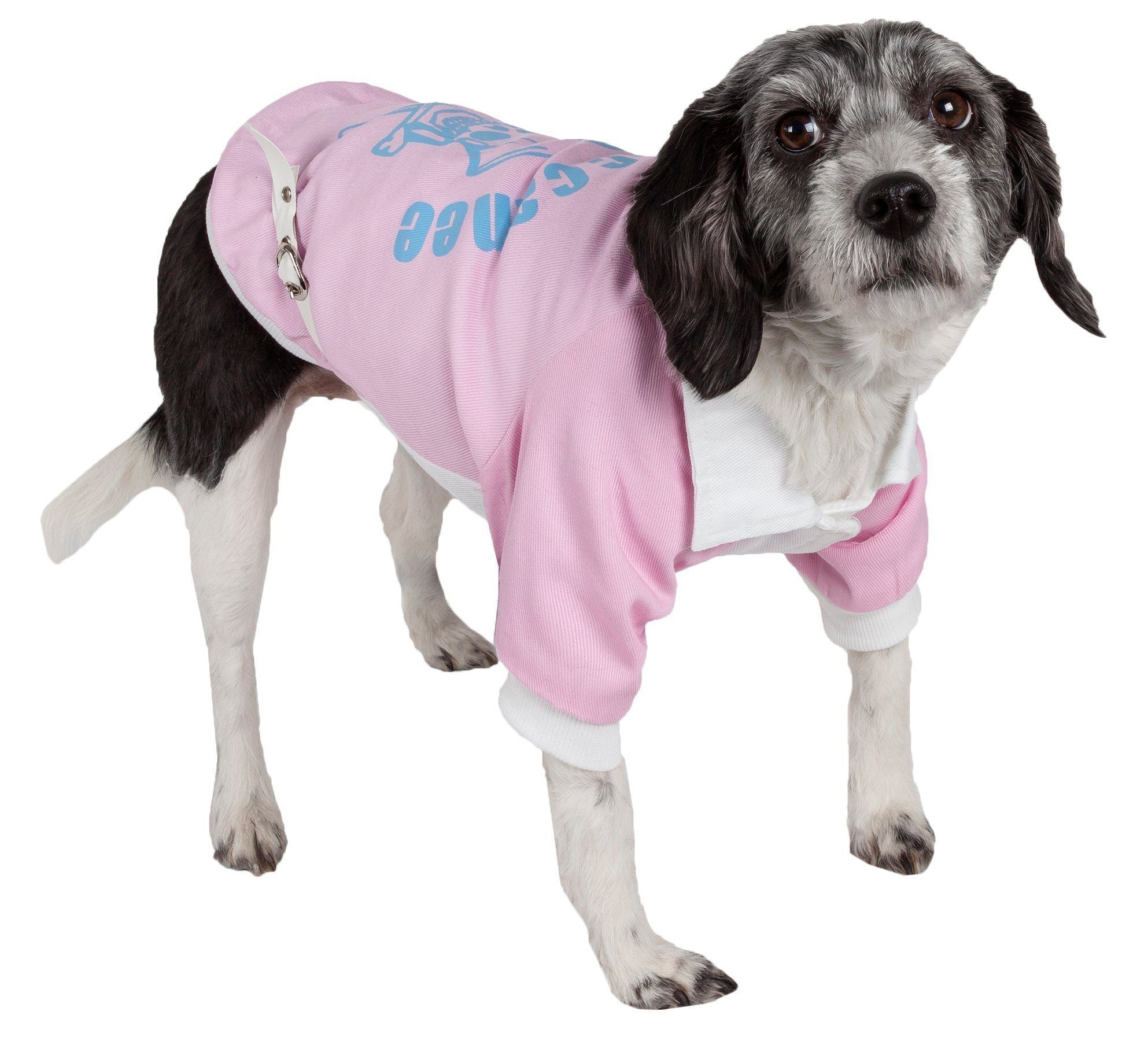 Pet Life ® 'Varsity-Barkcity' Buckled Collared Dog Coat Jacket Pink White