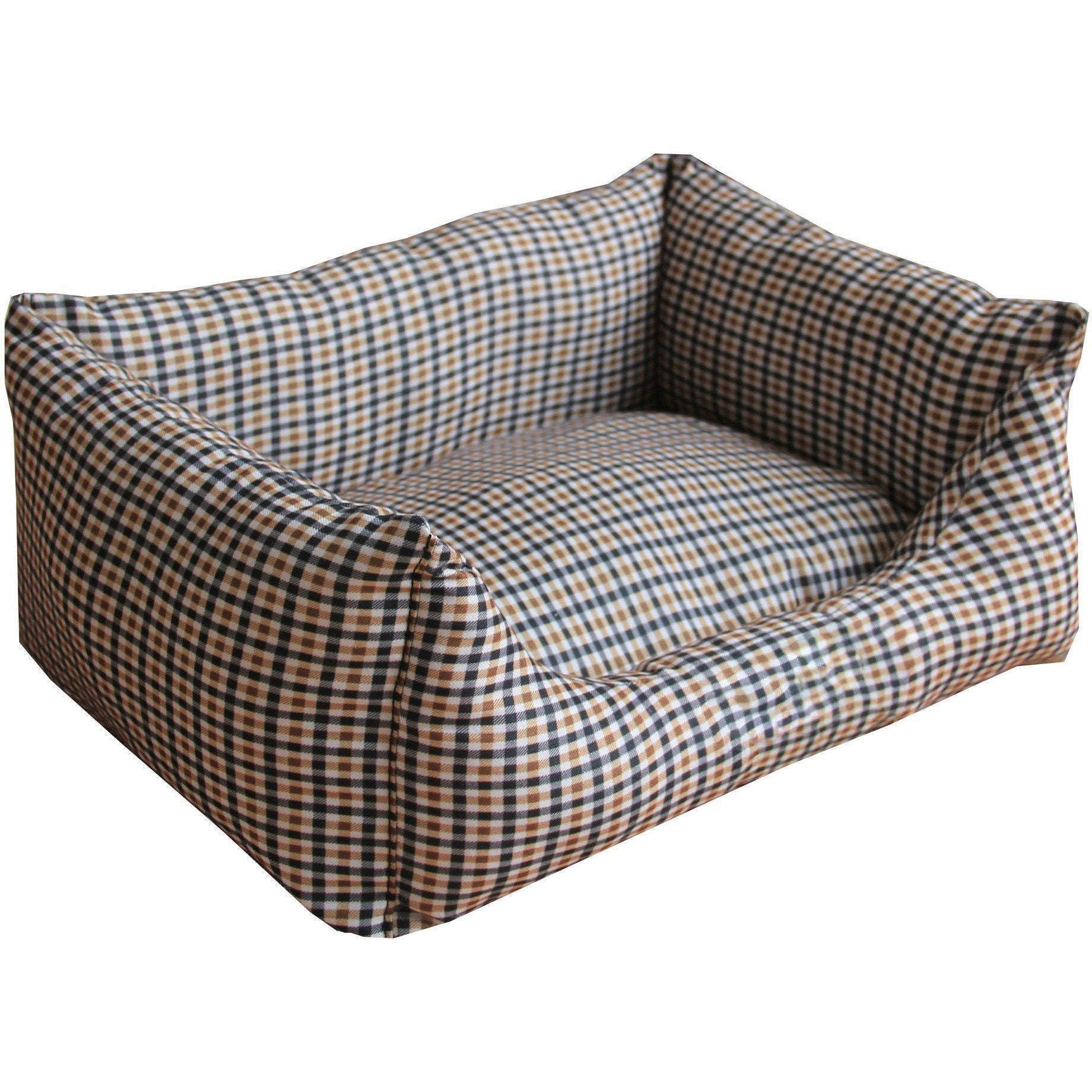 Pet Life ® 'Wick-Away' Wick-Proof Nano-Silver and Anti-Bacterial Water Resistant Rectangular Pet Dog Bed Light Brown And Blue Plaid