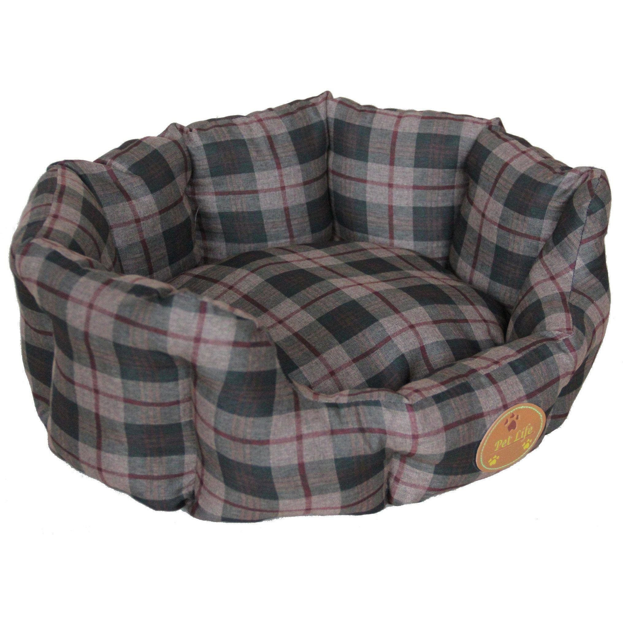 Pet Life ® 'Wick-Away' Wick-proof Nano-Silver and Anti-Bacterial Water Resistant Rounded Circular Pet Dog Bed Lounge Olive Green Plaid