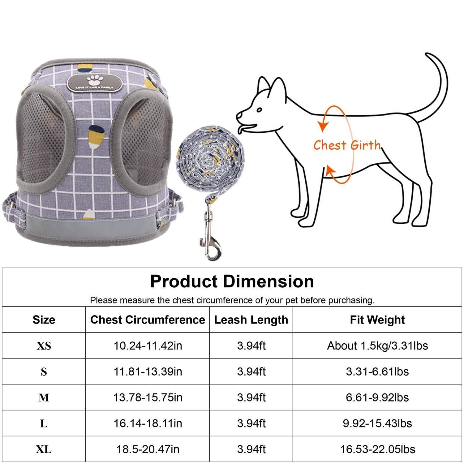 Breathable Mesh Puppy Vest Harness & Leash – Reflective | XS–XL | 5 Styles