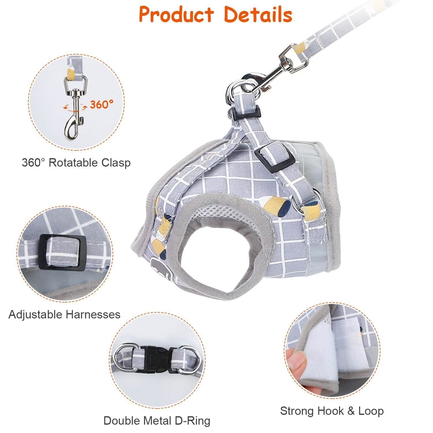 Breathable Mesh Puppy Vest Harness & Leash – Reflective | XS–XL | 5 Styles