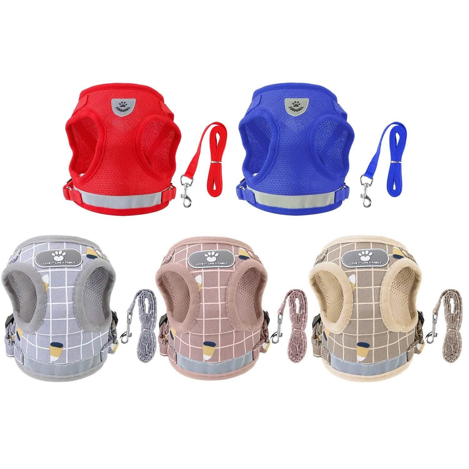Breathable Mesh Puppy Vest Harness & Leash – Reflective | XS–XL | 5 Styles