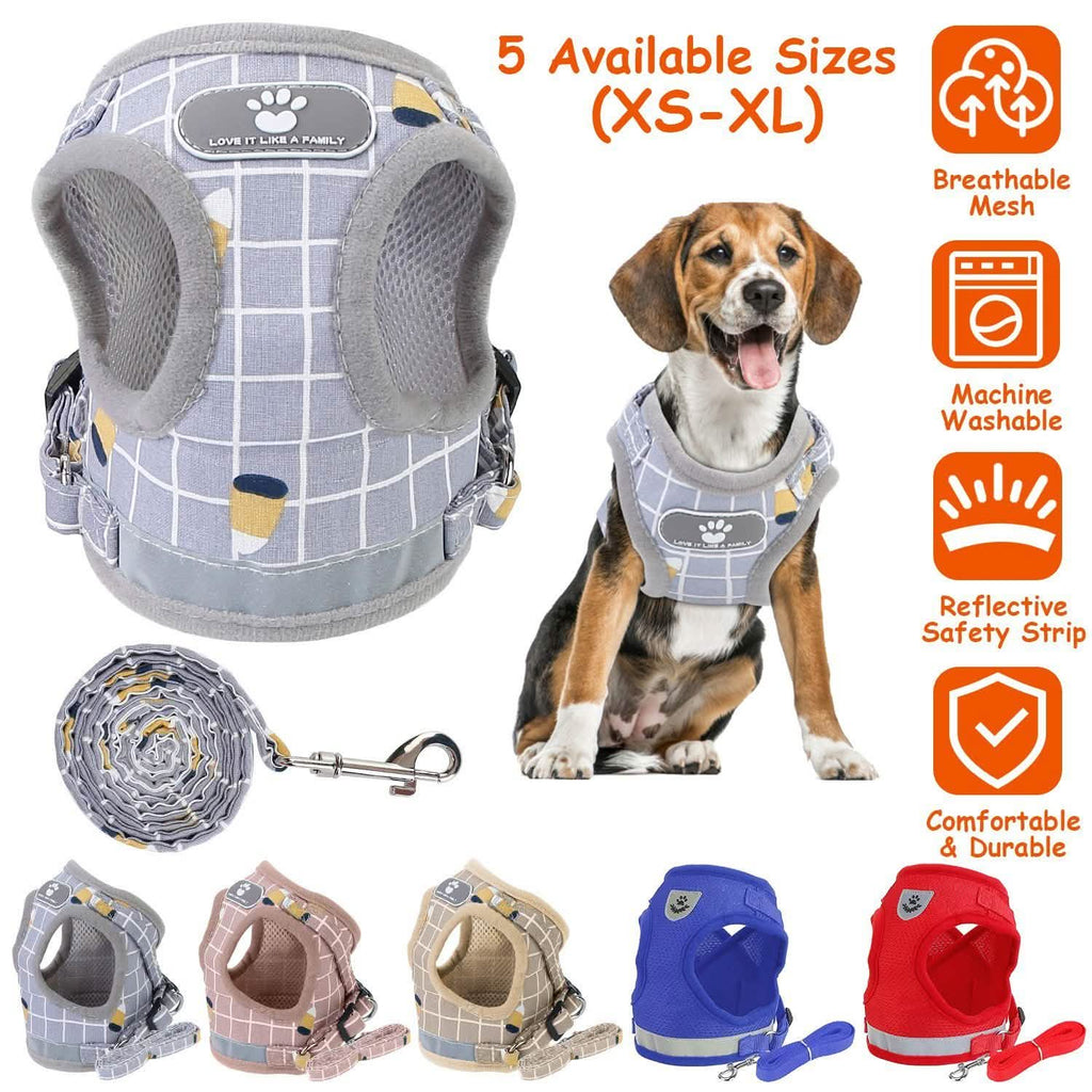 Breathable Mesh Puppy Vest Harness & Leash – Reflective | XS–XL | 5 Styles