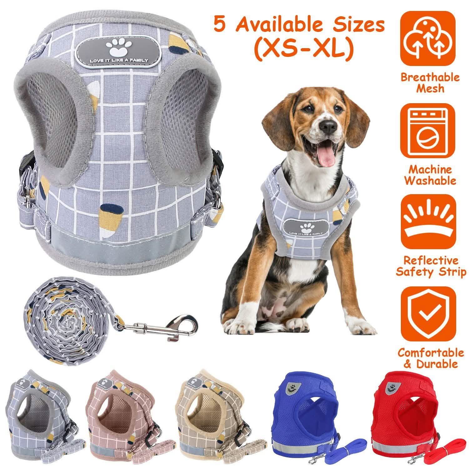 Breathable Mesh Puppy Vest Harness & Leash – Reflective | XS–XL | 5 Styles