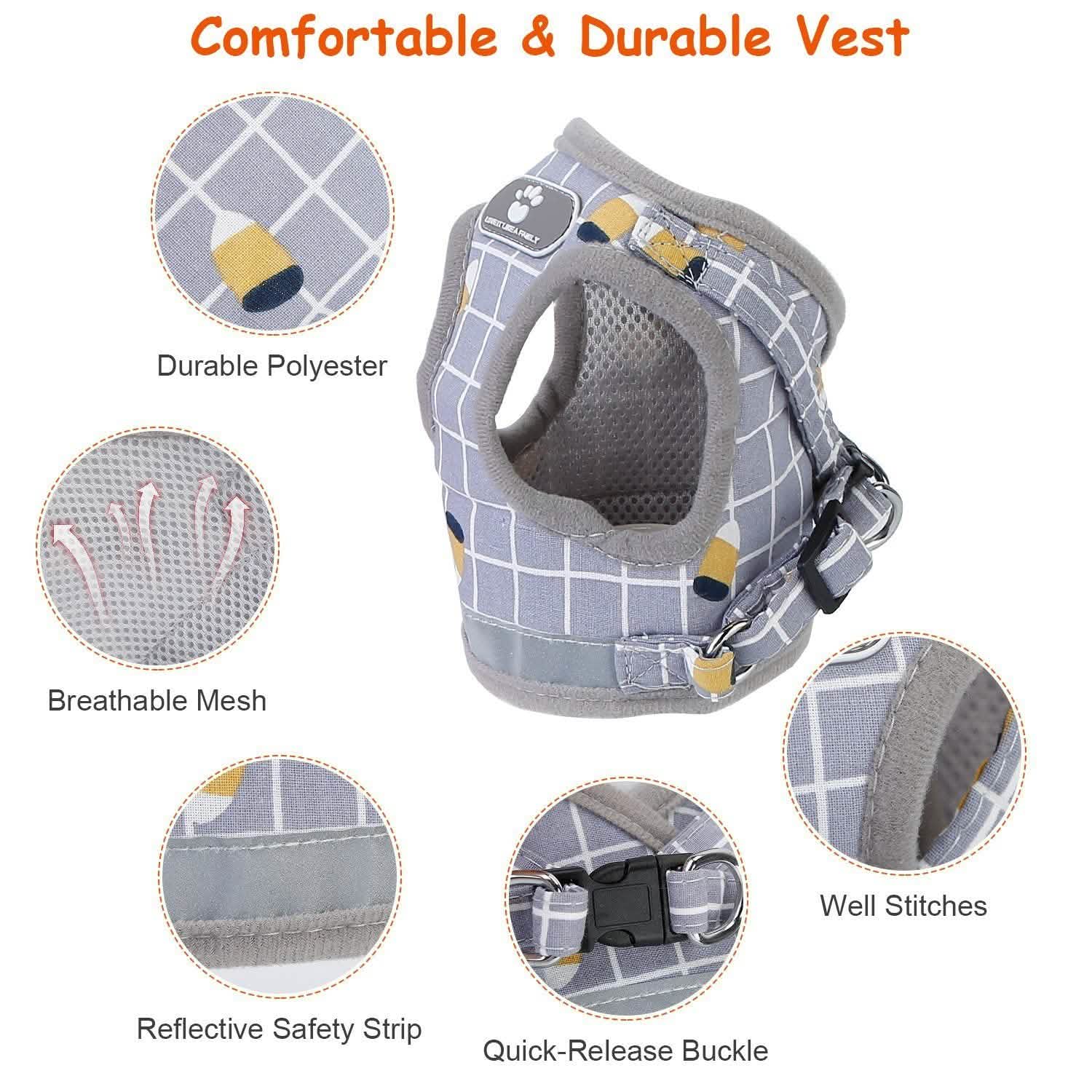 Breathable Mesh Puppy Vest Harness & Leash – Reflective | XS–XL | 5 Styles