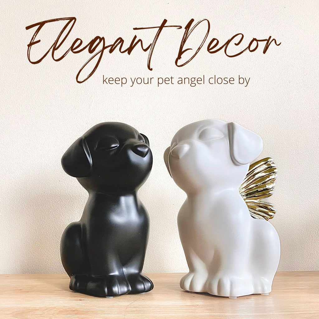 Retriever Angel Dog Urn - Onyx with Gold Wings