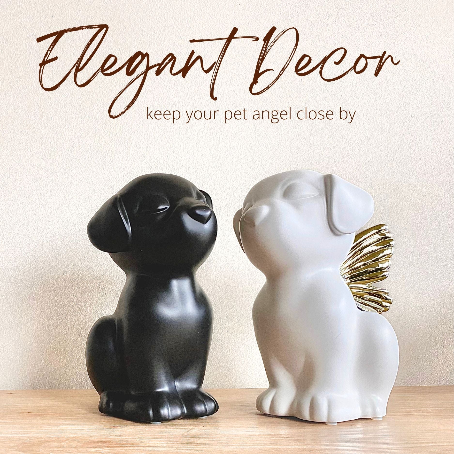 Retriever Angel Dog Urn - Onyx with Gold Wings