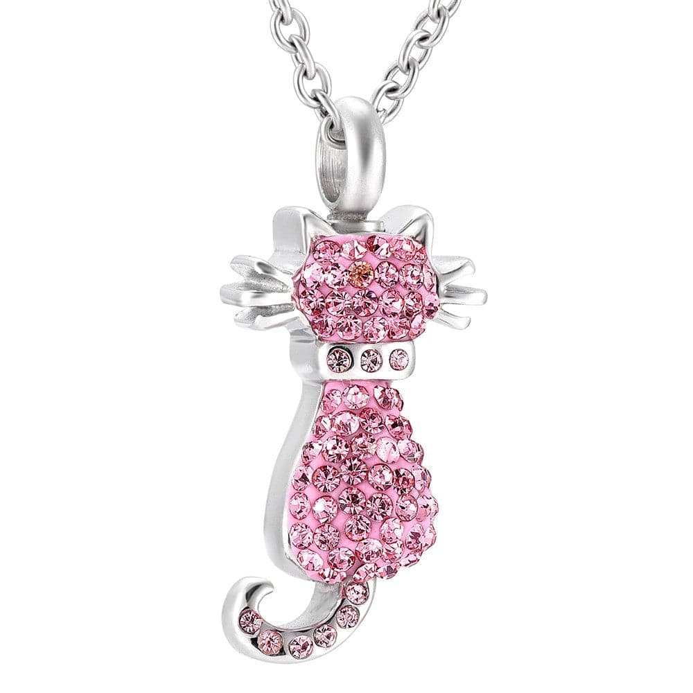 Pet Pink Jeweled Cat Ashes Necklace Pendant