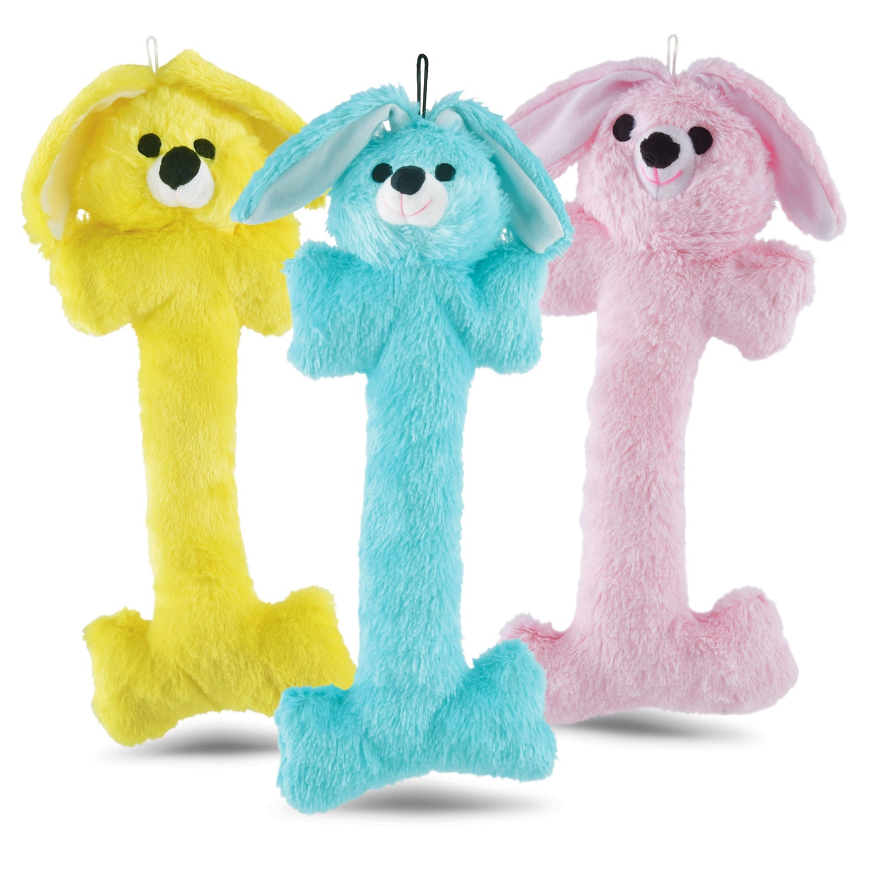 Jeffers Plush Bunny Bone Dog Toys with Squeakers Multi (Blue, Pink, Yellow) 14" 3 Pack