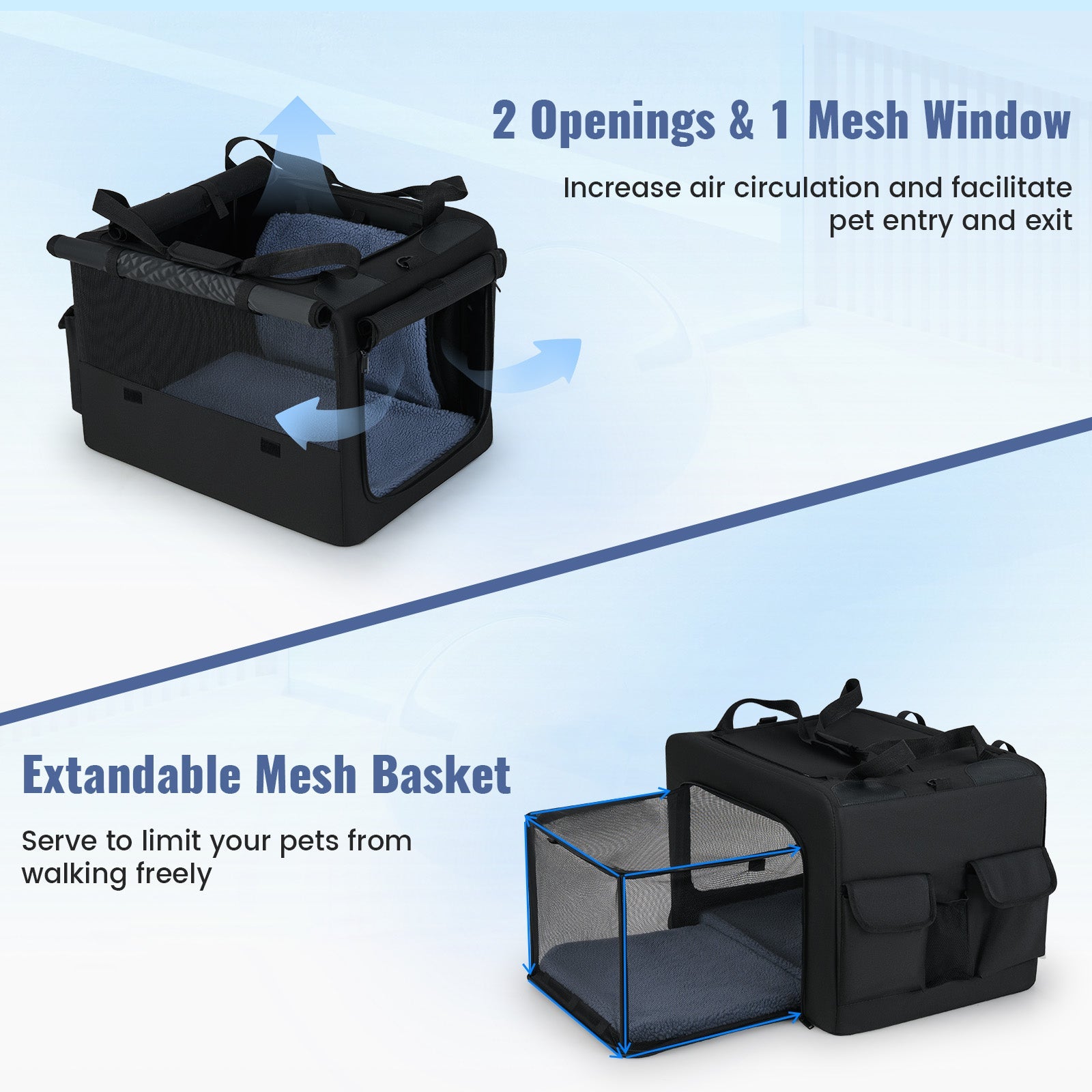 Portable Foldable Pet Carrying Bag with 2 Openings and Comfy Cushion-S