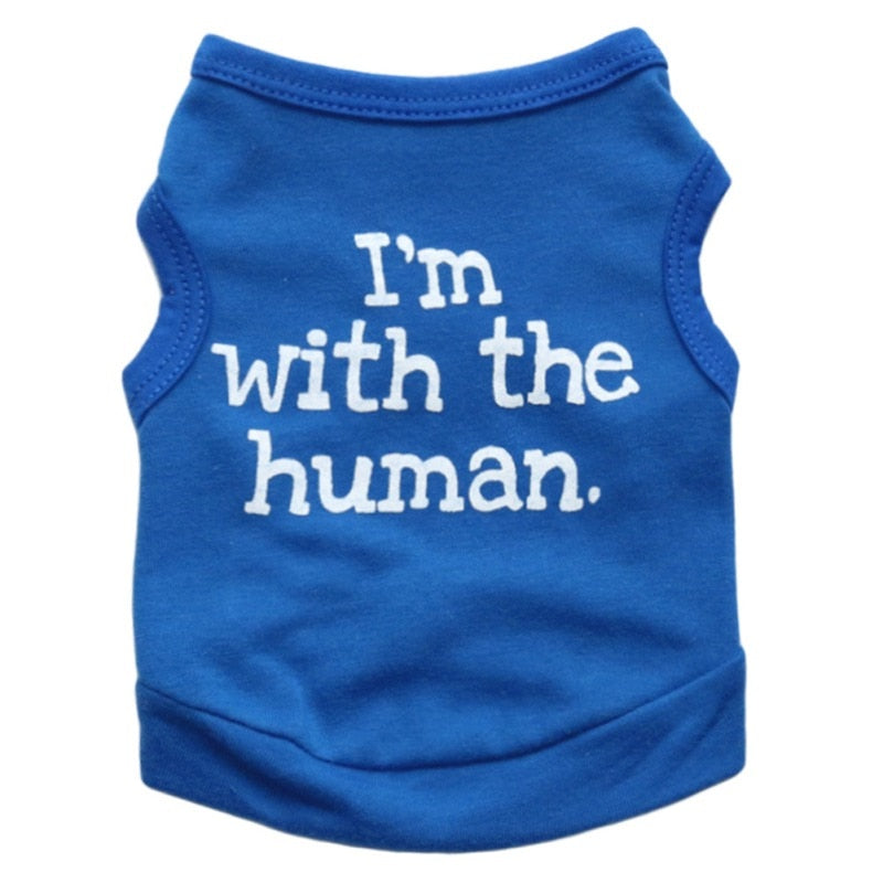 I'm with The Human Dog Cat Puppy Pet Shirts Blue