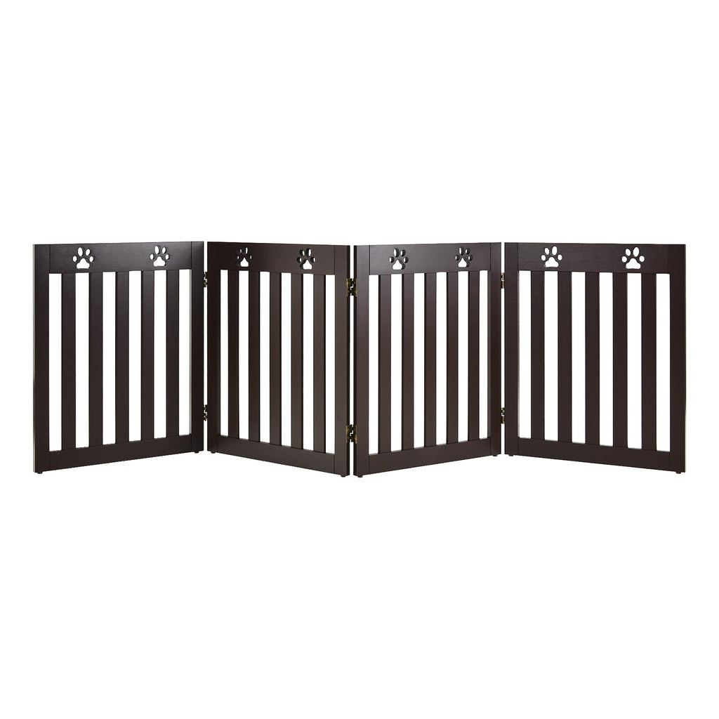 24 Inch Folding Wooden Freestanding Pet Gate Dog Gate with 360¬∞ Hinge Brown