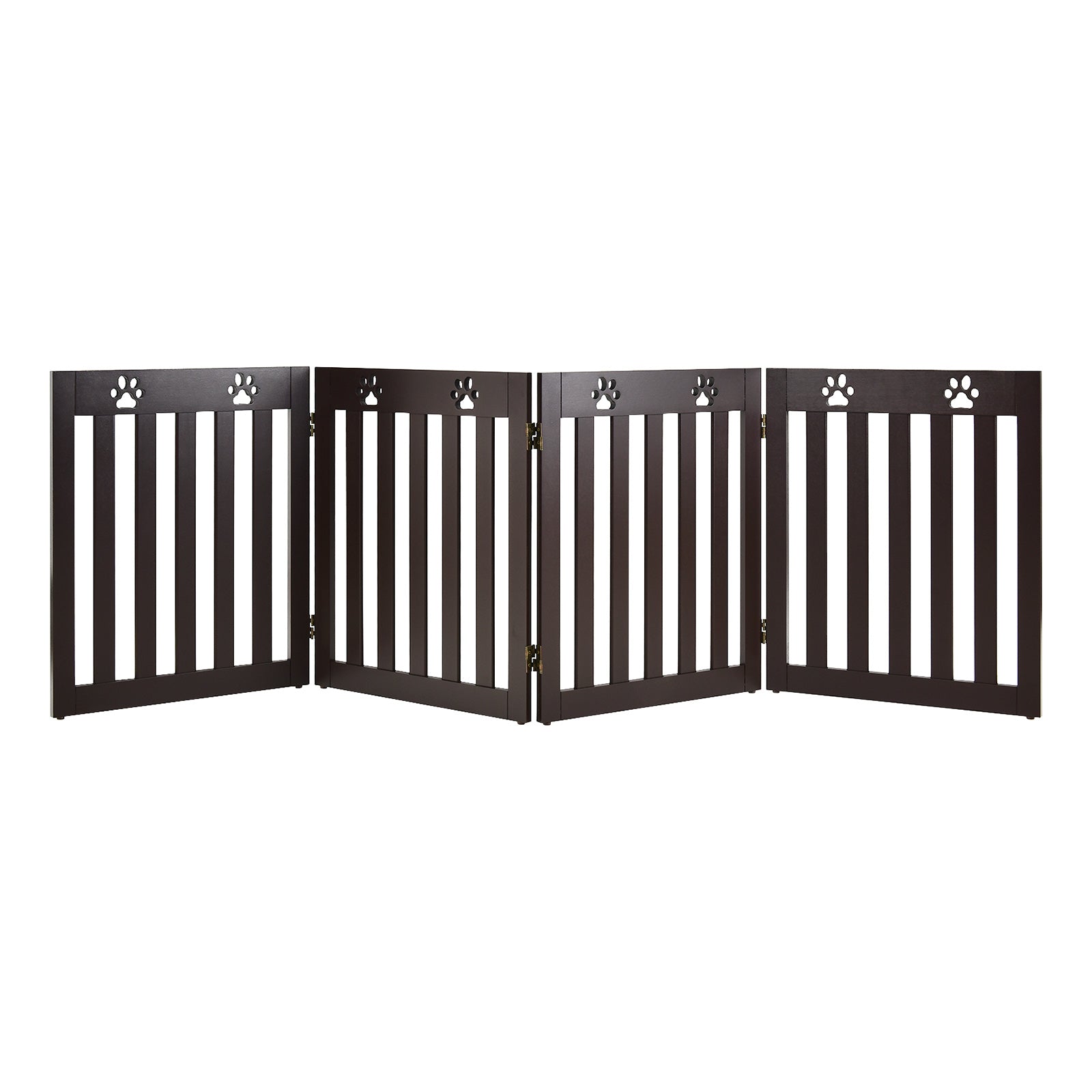 24 Inch Folding Wooden Freestanding Pet Gate Dog Gate with 360¬∞ Hinge Brown