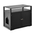 Wooden Cat Litter Box Enclosure Hidden Cat Washroom with Storage Layer Black