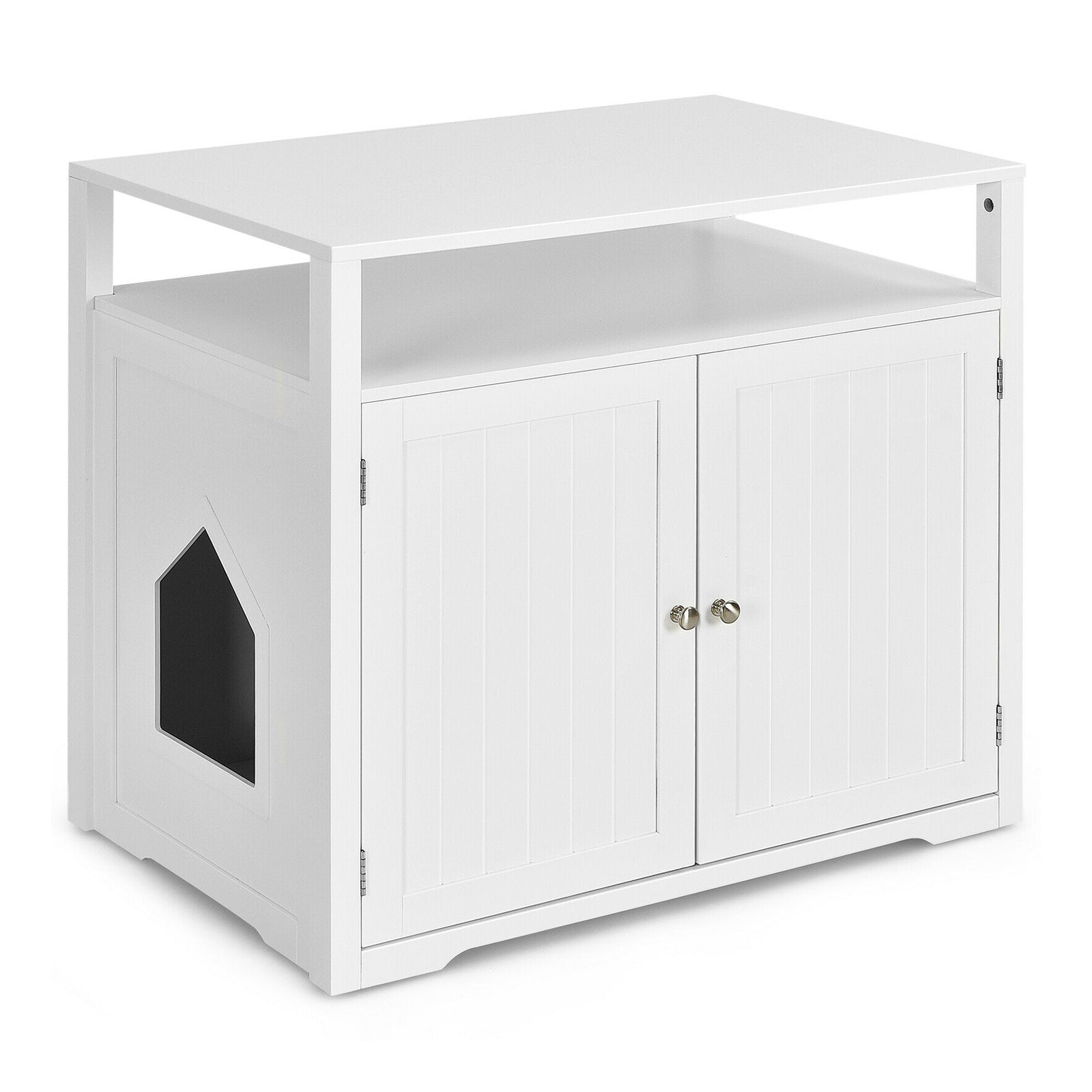 Wooden Cat Litter Box Enclosure Hidden Cat Washroom with Storage Layer White