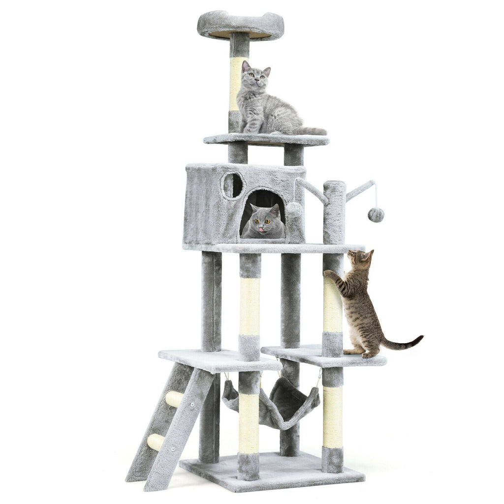 66 Inch Cat Tree Condo Kitten Multi-Level Activity Center-Gray Default Title