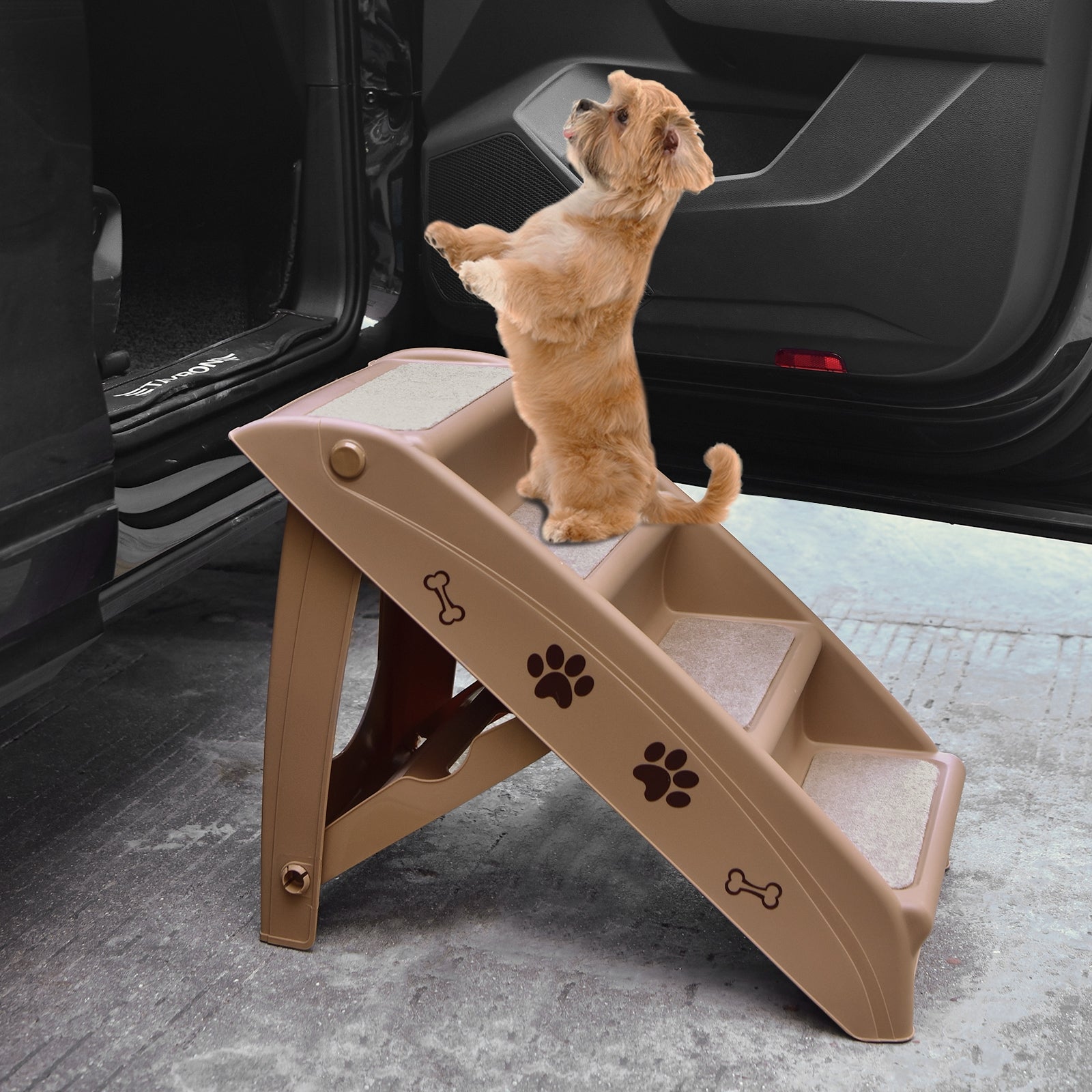 Collapsible Plastic Pet Stairs 4 Step Ladder for Small Dog and Cats Coffee