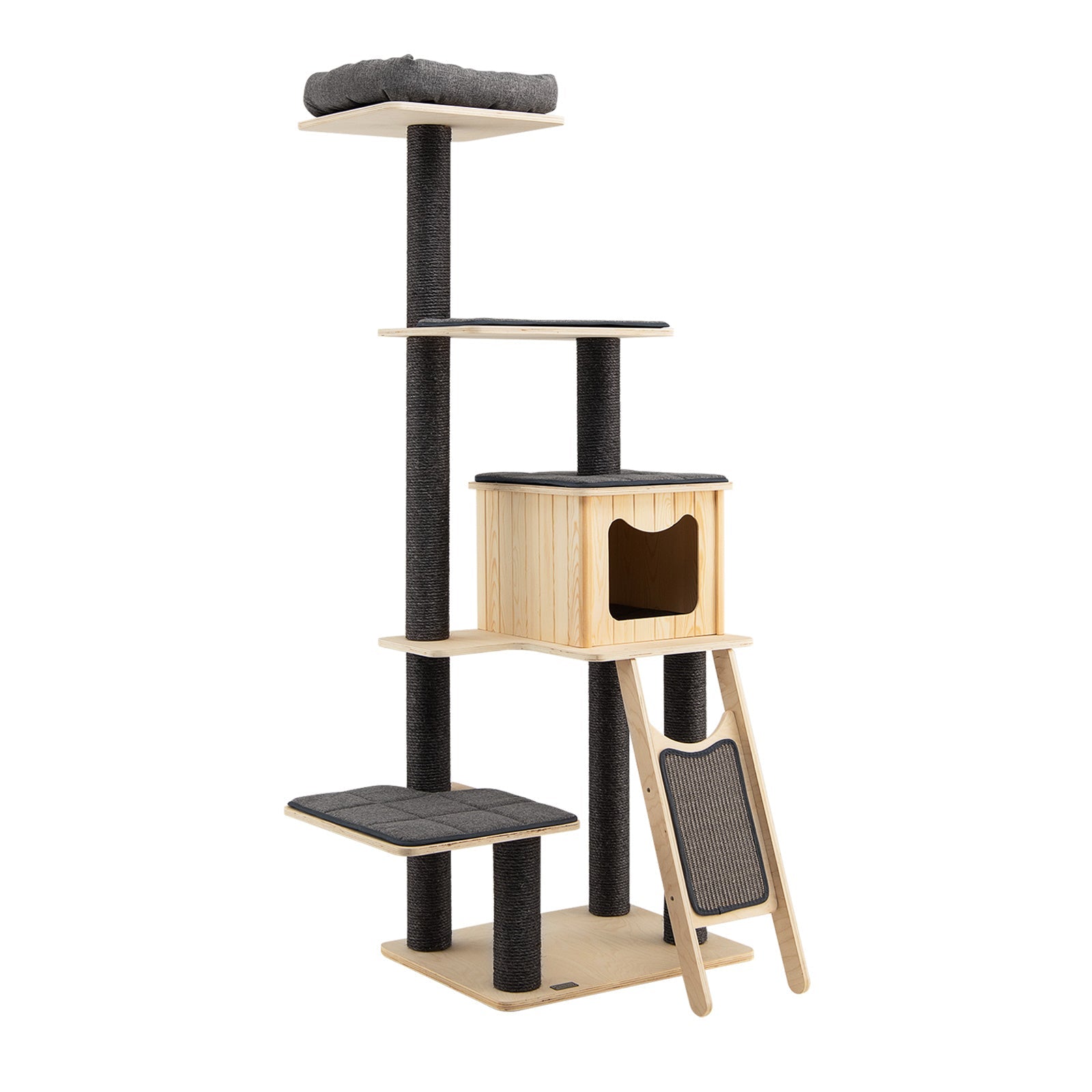 5-Tier Modern Wood Cat Tower with Washable Cushions-Gray Default Title