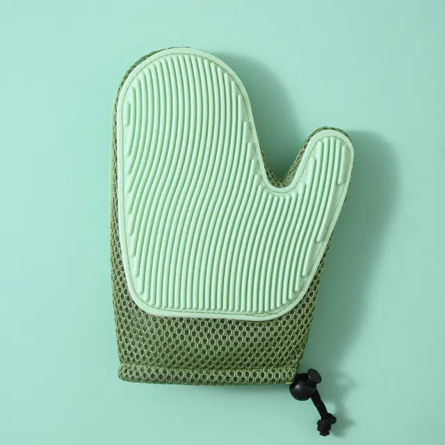 Silicone Massage Gloves and Pet Hair Removal Brushes green