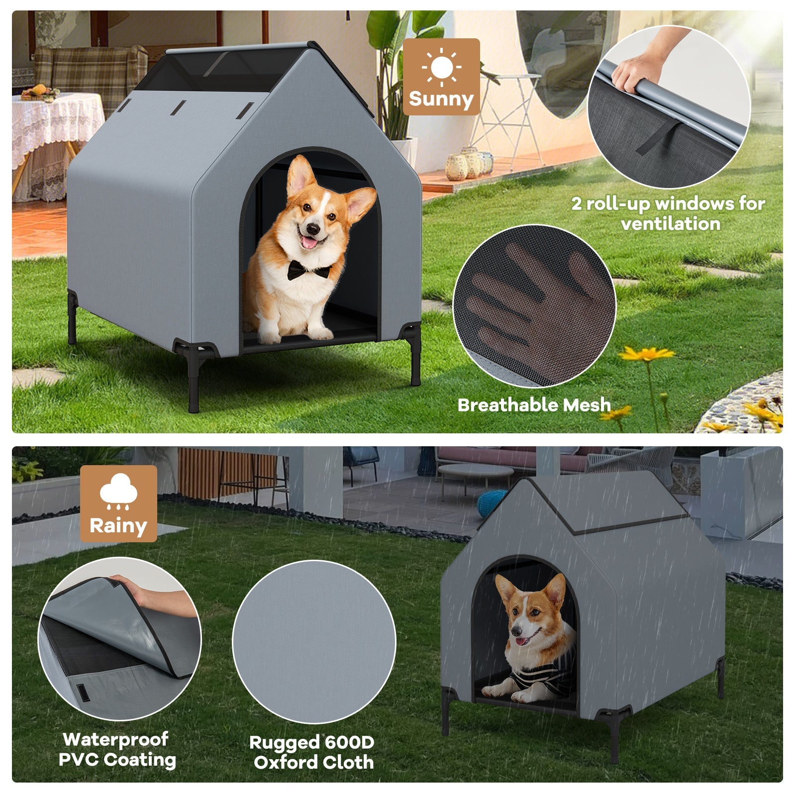 Large/Middle/Small Outdoor Elevated Pet House with Ventilated Windows