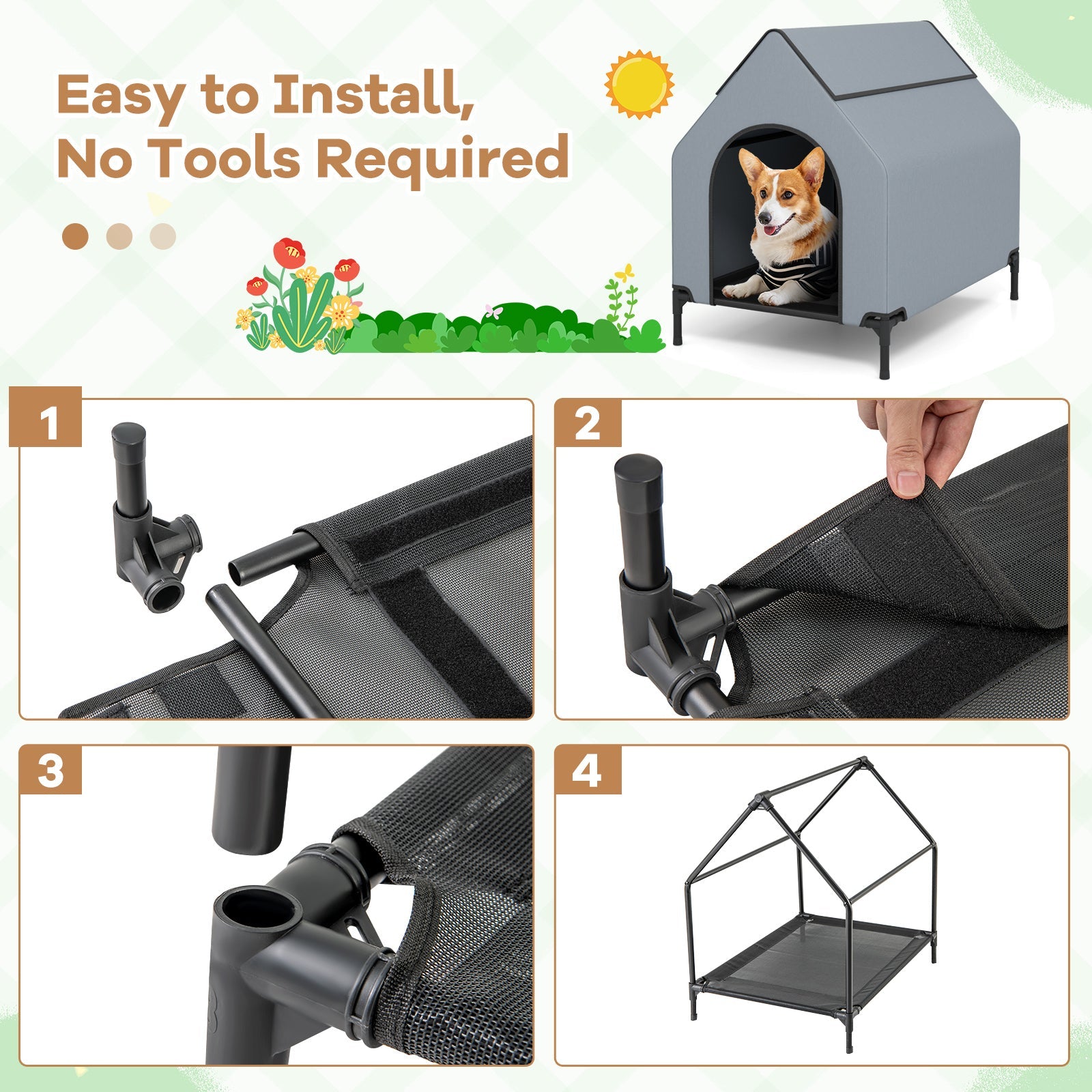 Large/Middle/Small Outdoor Elevated Pet House with Ventilated Windows
