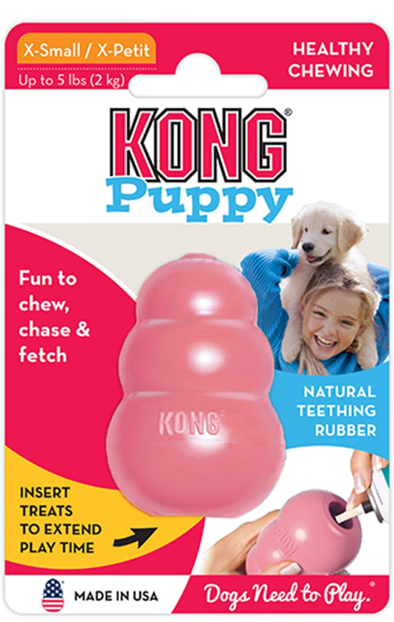 Puppy KONG Treat-Stuffing Chew Dog Toy Puppy Kong, X-Small (2¼") Assorted (Pink or Blue)