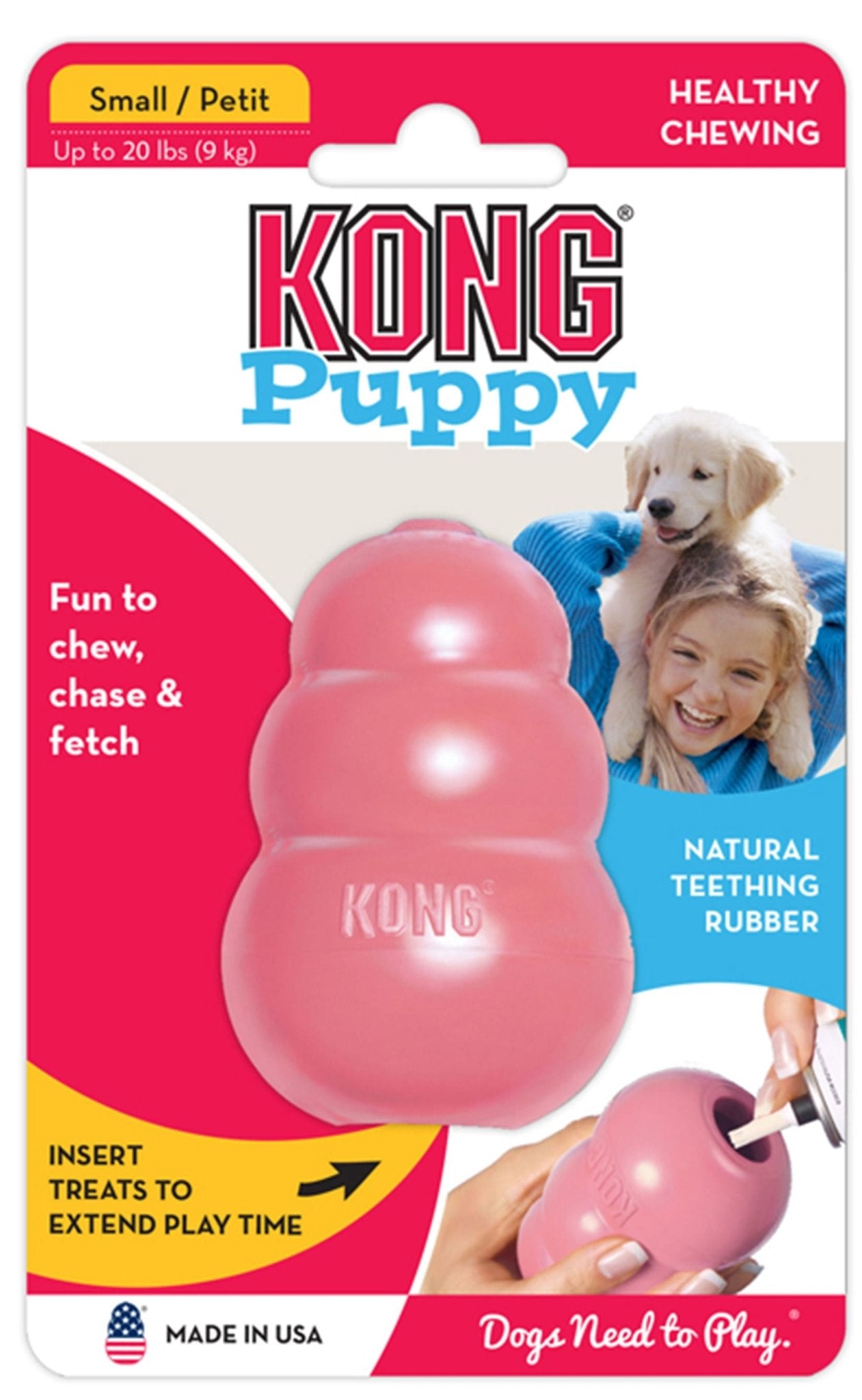 Puppy KONG Treat-Stuffing Chew Dog Toy Puppy Kong, Small (3") Assorted (Pink or Blue)