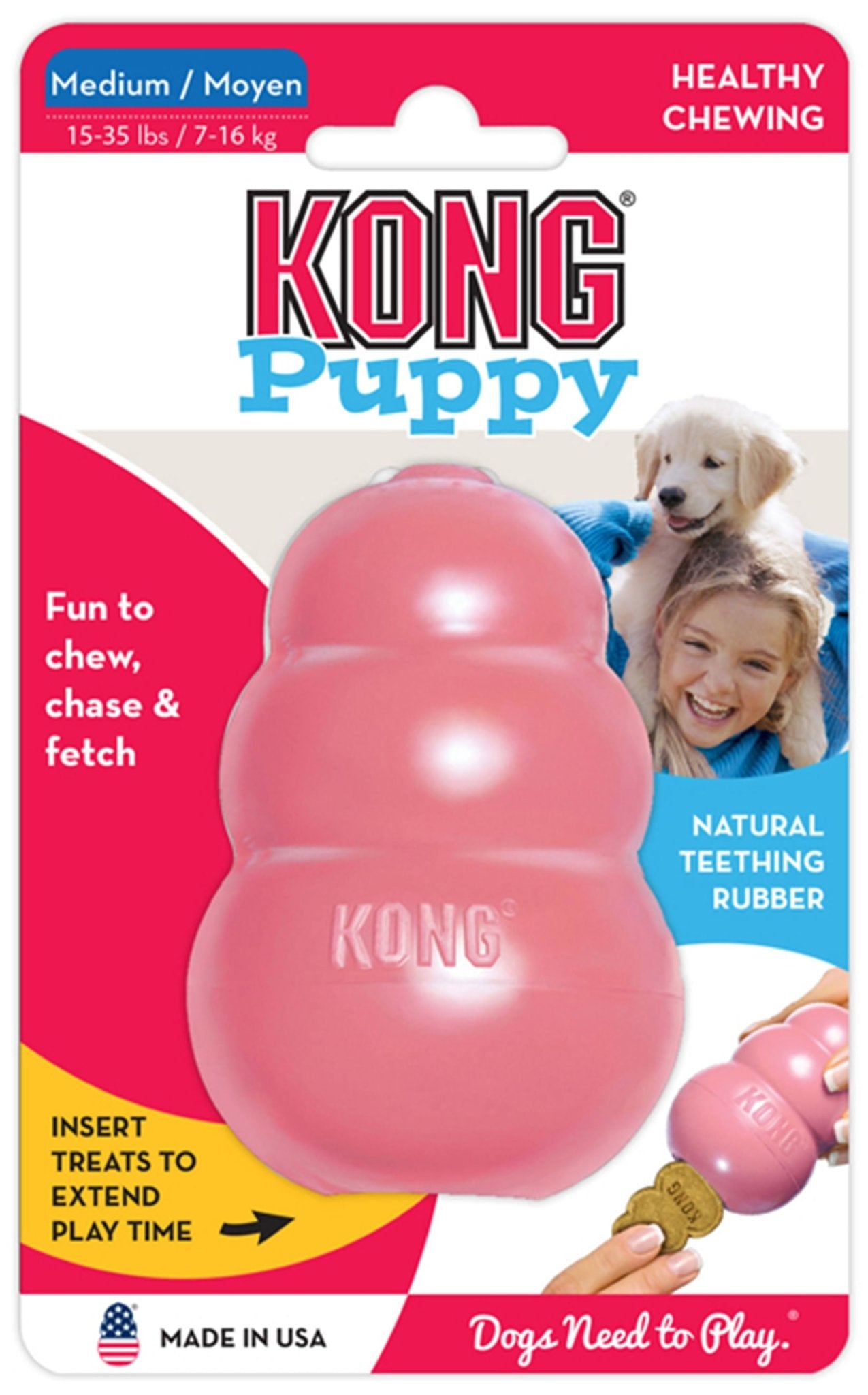 Puppy KONG Treat-Stuffing Chew Dog Toy Puppy Kong, Medium (3½") Assorted (Pink or Blue)