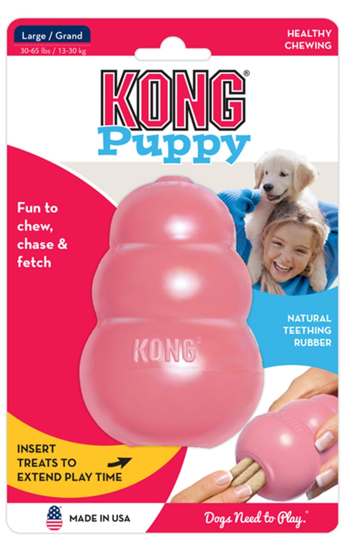 Puppy KONG Treat-Stuffing Chew Dog Toy Puppy Kong, Large (4") Assorted (Pink or Blue)