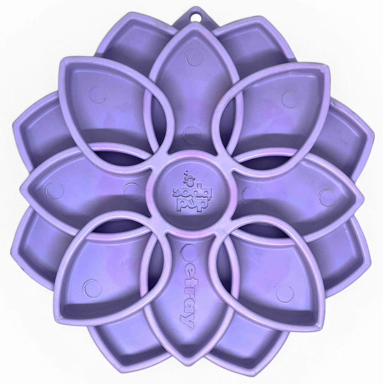 Mandala Softie eTray Shallow Slow Feeder Dog Bowl with Suction Cups | USA Made Pastel Purple Mandala Softie