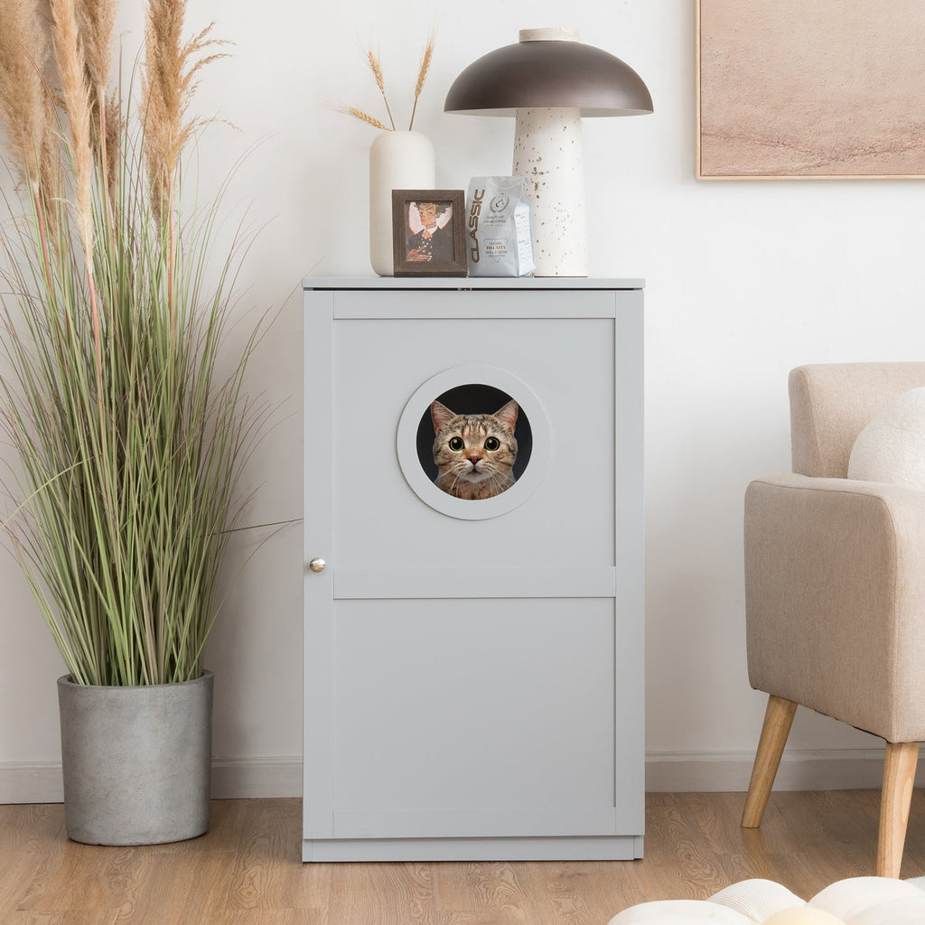 2-tier Litter Hidden Cat House With Anti-toppling Device Gray