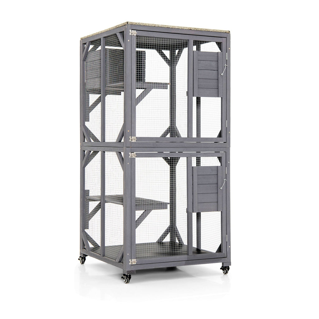 Outdoor Cat House Enclosures on Wheels Kitten Cages with Resting Box-Gray Default Title