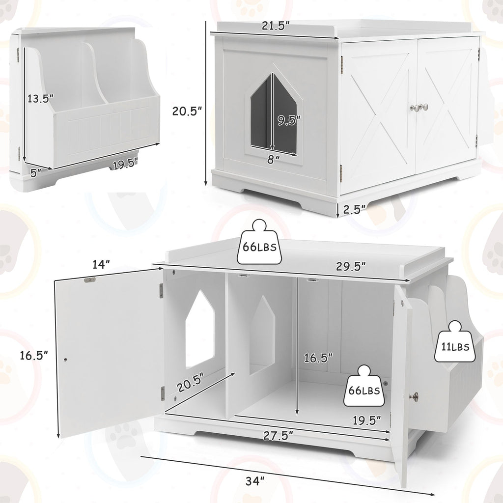 Large Wooden Cat Litter Box Enclosure with the Storage Rack