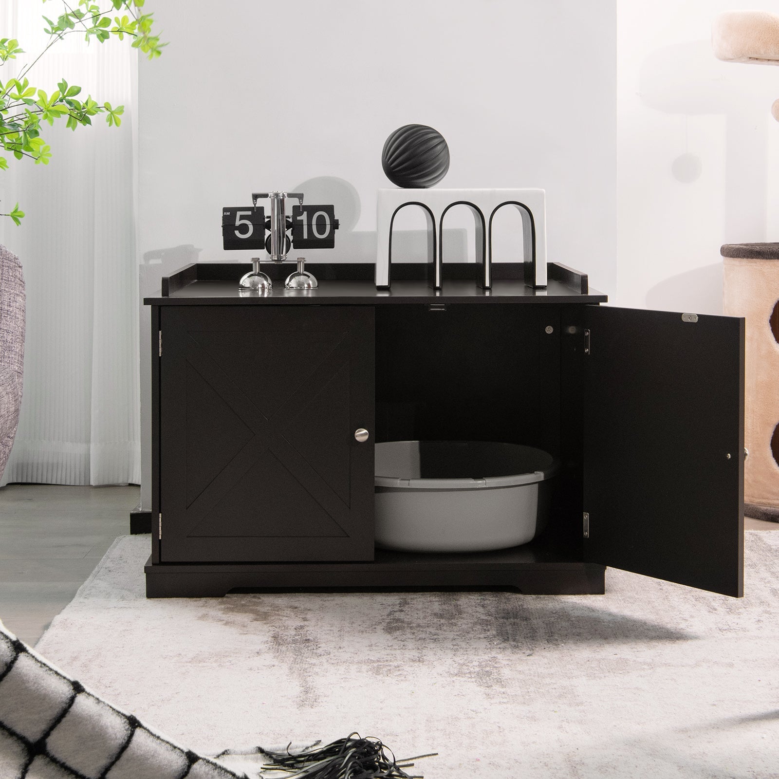 Large Wooden Cat Litter Box Enclosure with the Storage Rack