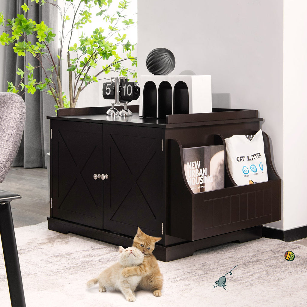 Large Wooden Cat Litter Box Enclosure with the Storage Rack