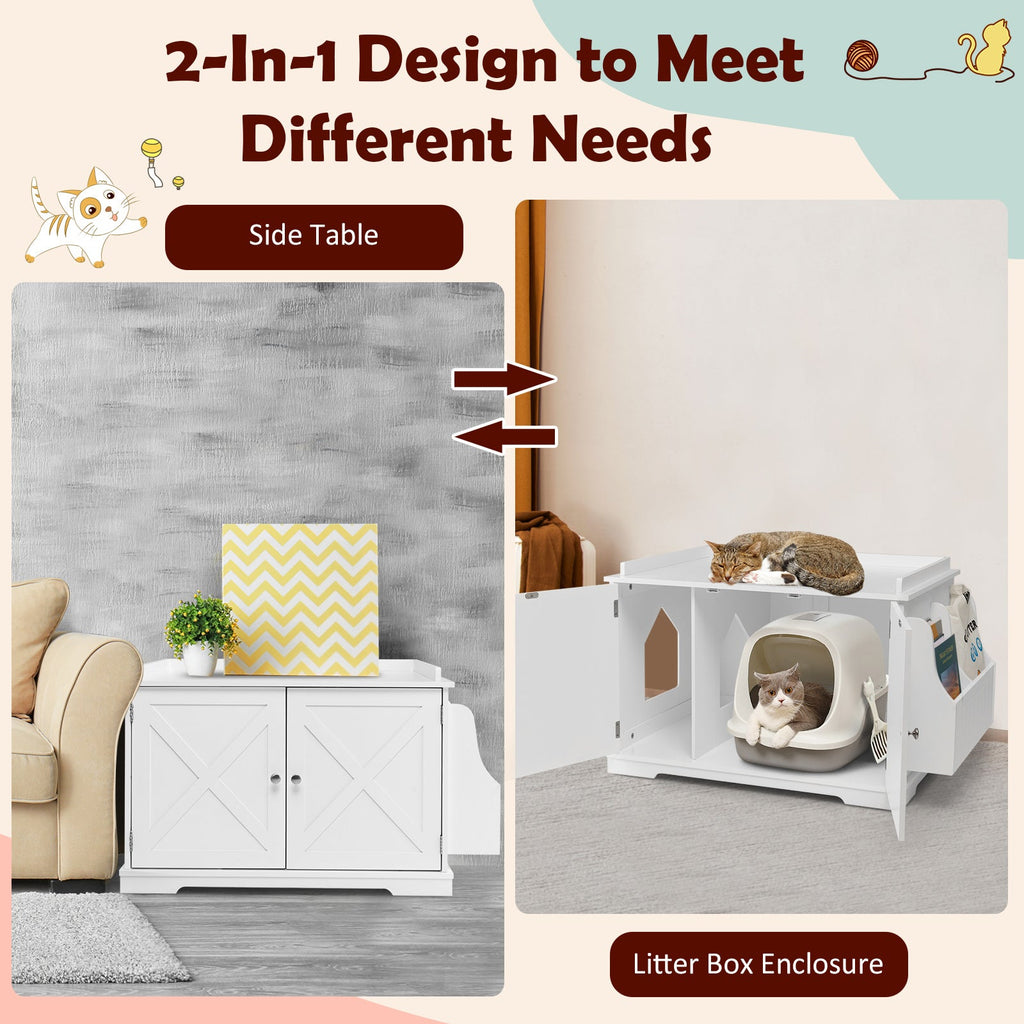 Large Wooden Cat Litter Box Enclosure with the Storage Rack