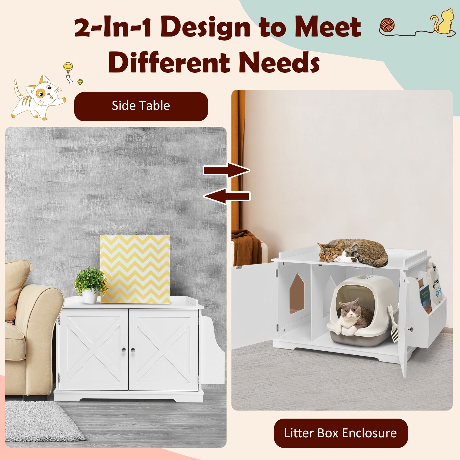 Large Wooden Cat Litter Box Enclosure with the Storage Rack
