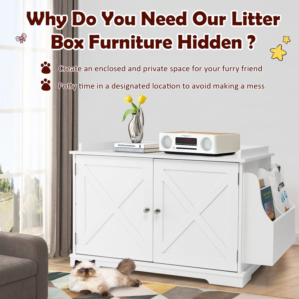 Large Wooden Cat Litter Box Enclosure with the Storage Rack