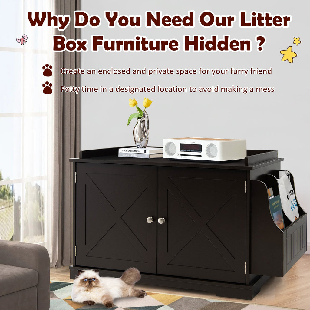 Large Wooden Cat Litter Box Enclosure with the Storage Rack