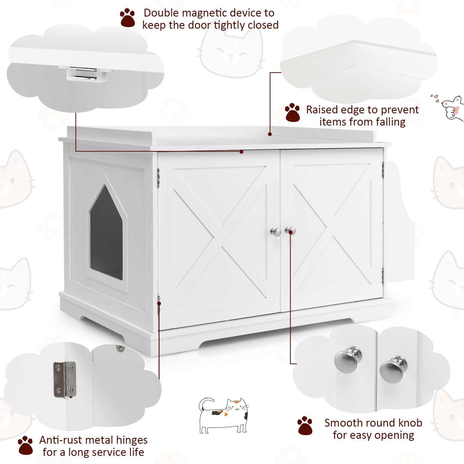 Large Wooden Cat Litter Box Enclosure with the Storage Rack