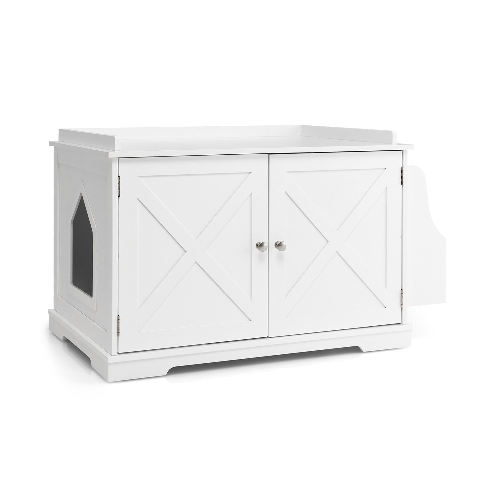 Large Wooden Cat Litter Box Enclosure with the Storage Rack White